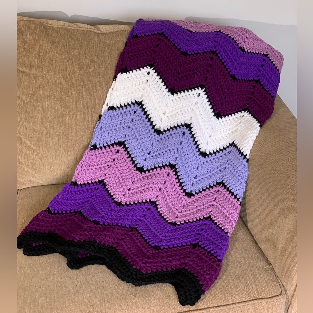 Newly “Homemade, Authentic, Southern, Shades of Purple Ripple Crochet Afghan”!